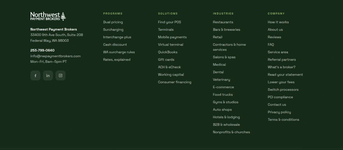 Northwest Payment Brokers: Footer